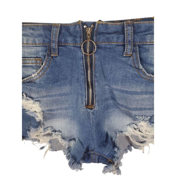 Machine Shorts Small Womens Zippered Front High Rise Raw Hem Distressed Summer - Picture 3 of 5